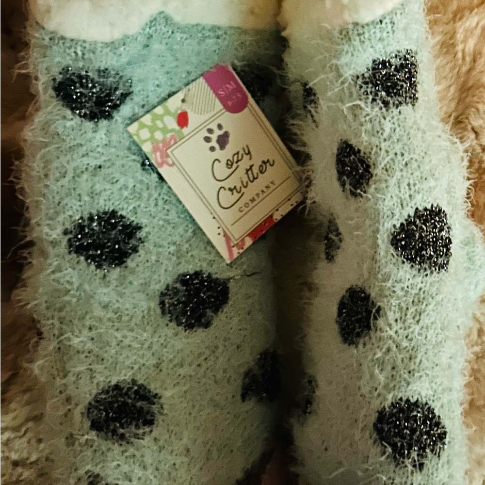 Cozy Critter Fuzzy Socks with Black Polka Dots